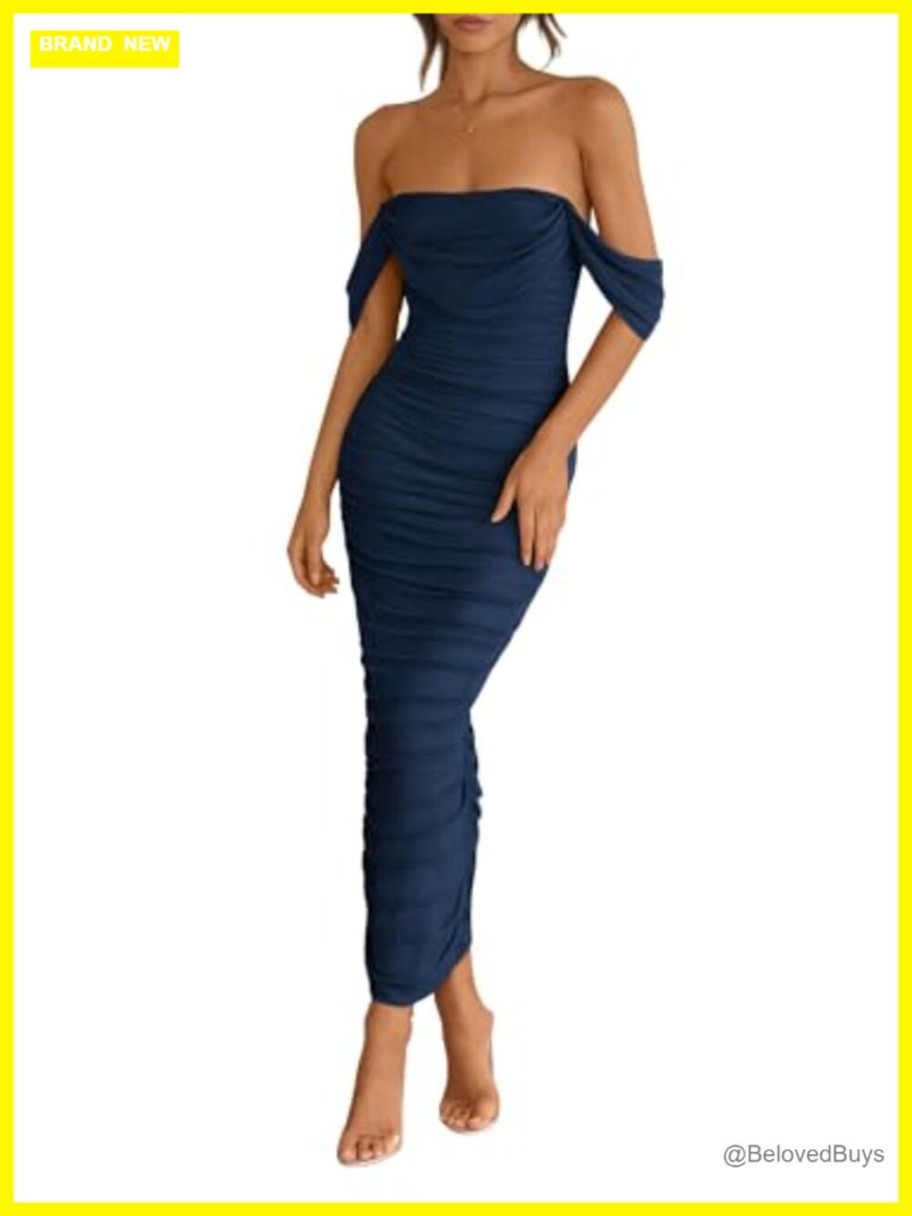 Off Shoulder Ruched Bodycon Maxi Dress Formal Party S